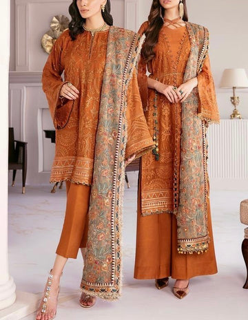 Baroque Chiffon PartyWear Dress | Brd-08 Rust