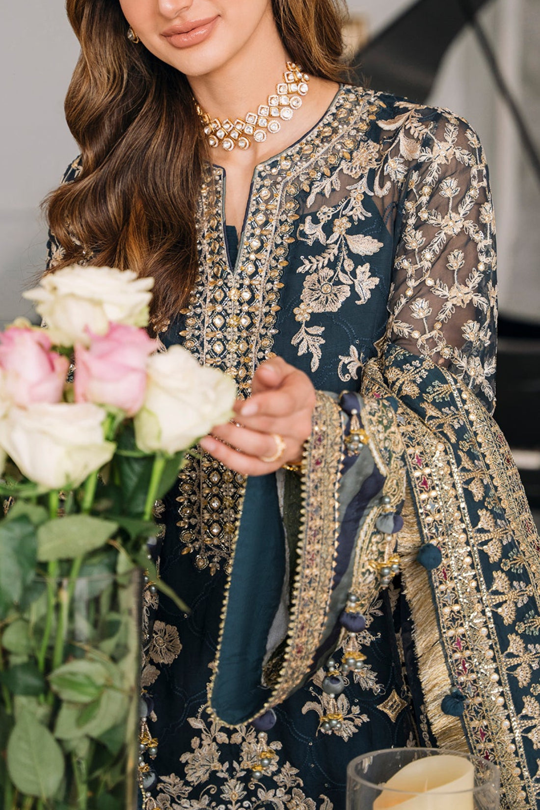 Baroque Chiffon Party Wear Dress | Kss-227