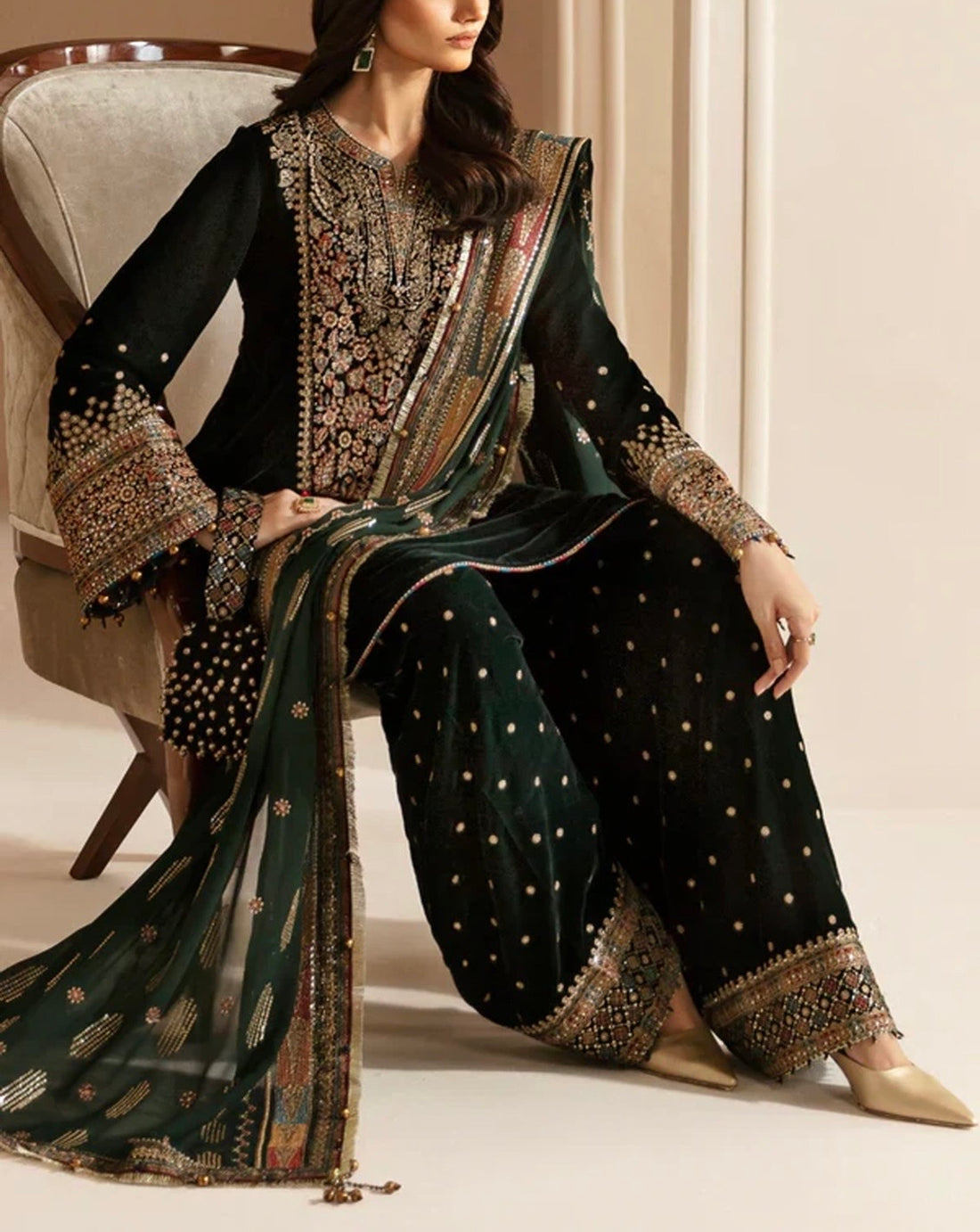 Jazmin Velvet Dress With Chiffon Dupatta