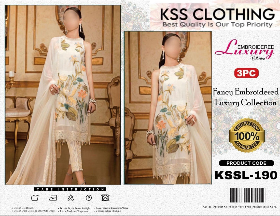 Kss Clothing Lawn Luxury Party Wear Dress | Kss-C06 Cream