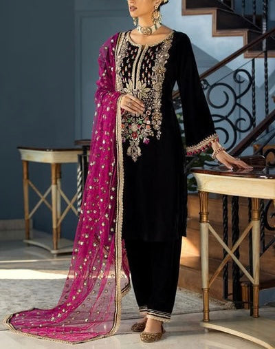 Khudabaksh Black Luxury Velvet Dress |5340