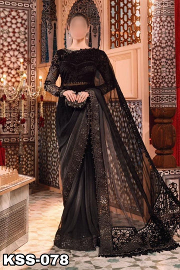 Maria B Luxury Chiffon Black Saree | Kss-078