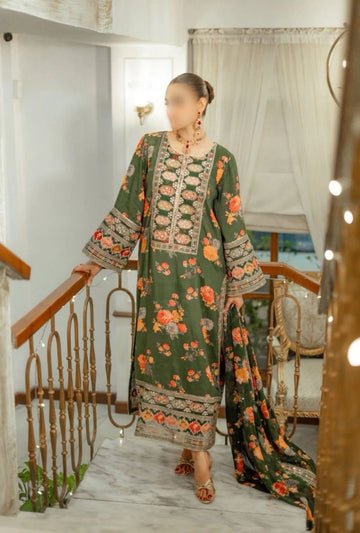 Aneela's Shamoos Digital Slik Formal Wear Dress | 5327