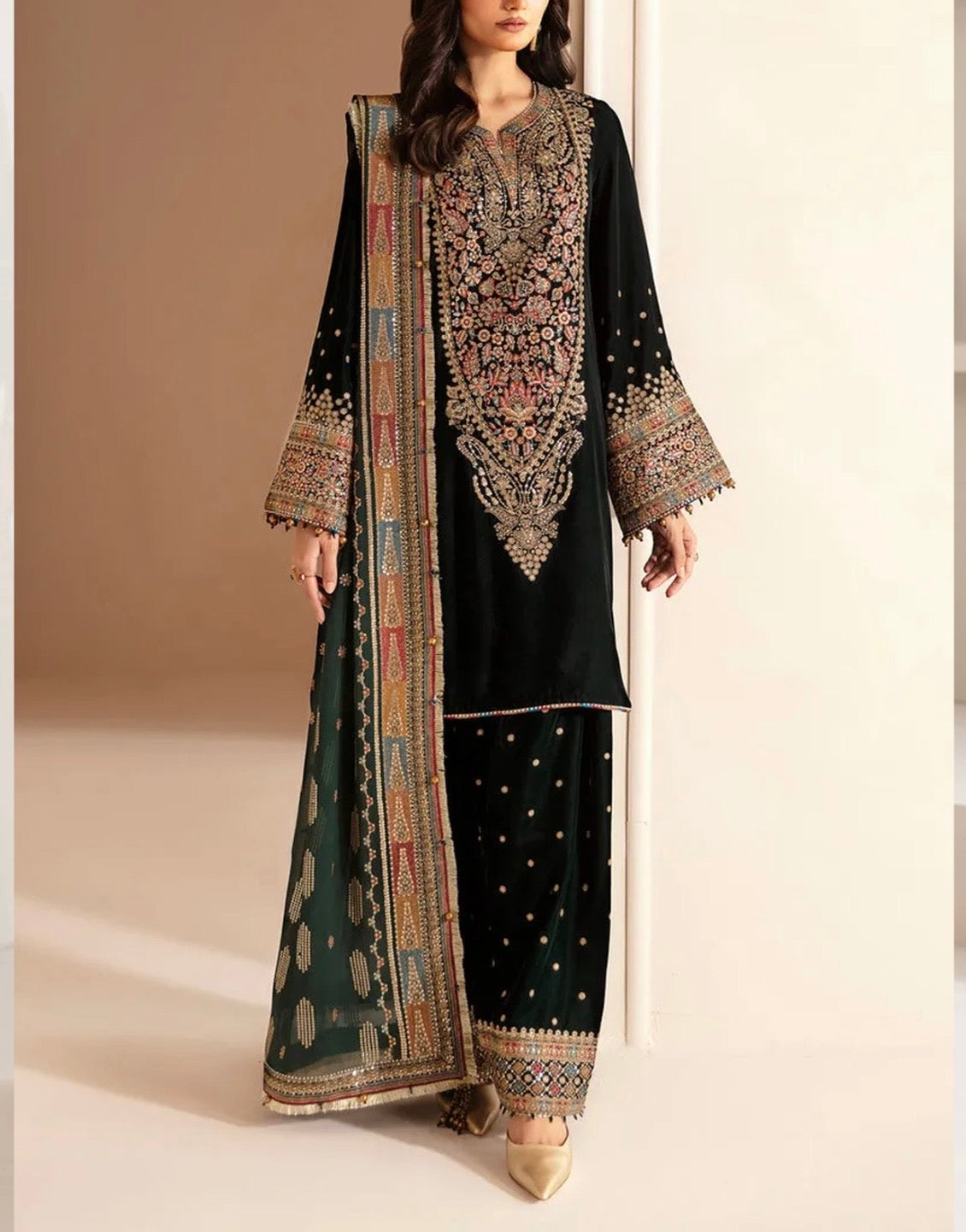 Jazmin Velvet Dress With Chiffon Dupatta