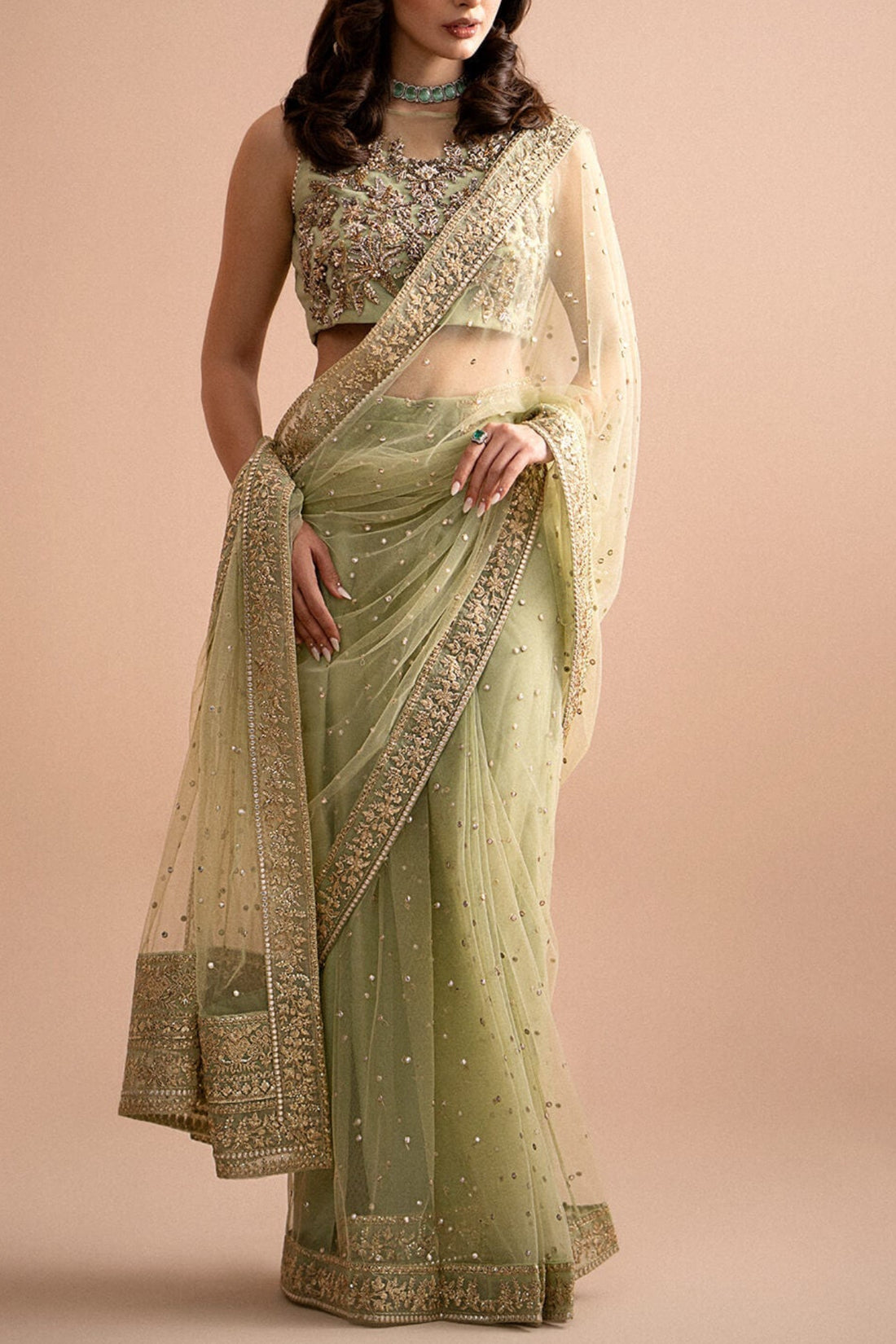 Imrozia Premium Embroidery Lumiere Luxury Net UnStitched Saree | Kss-226