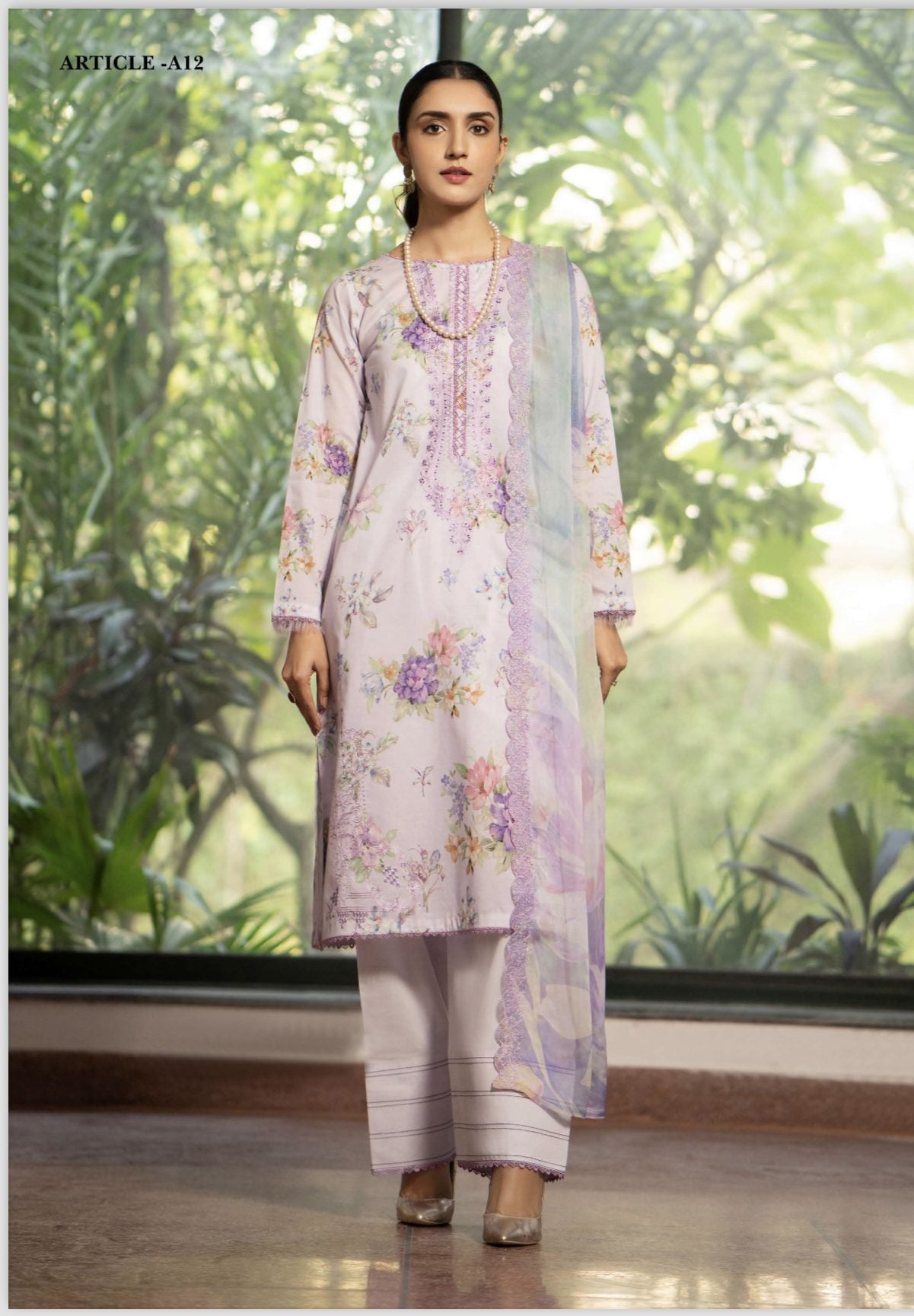 Mishaal unstitched 3Pcs Embroidered lawn Collection 2024 By GULLJEE®️ |A-12