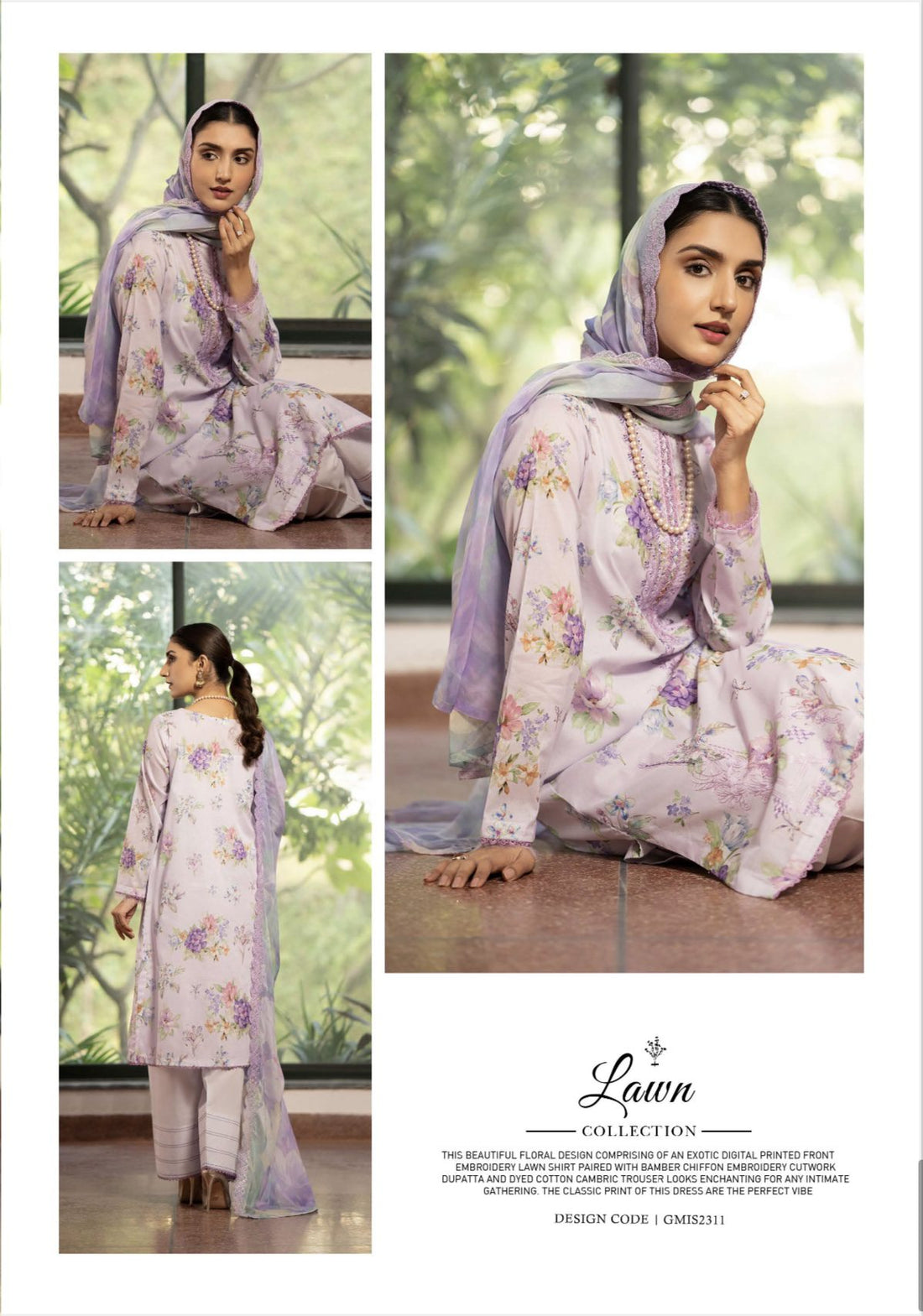 Mishaal unstitched 3Pcs Embroidered lawn Collection 2024 By GULLJEE®️ |A-12