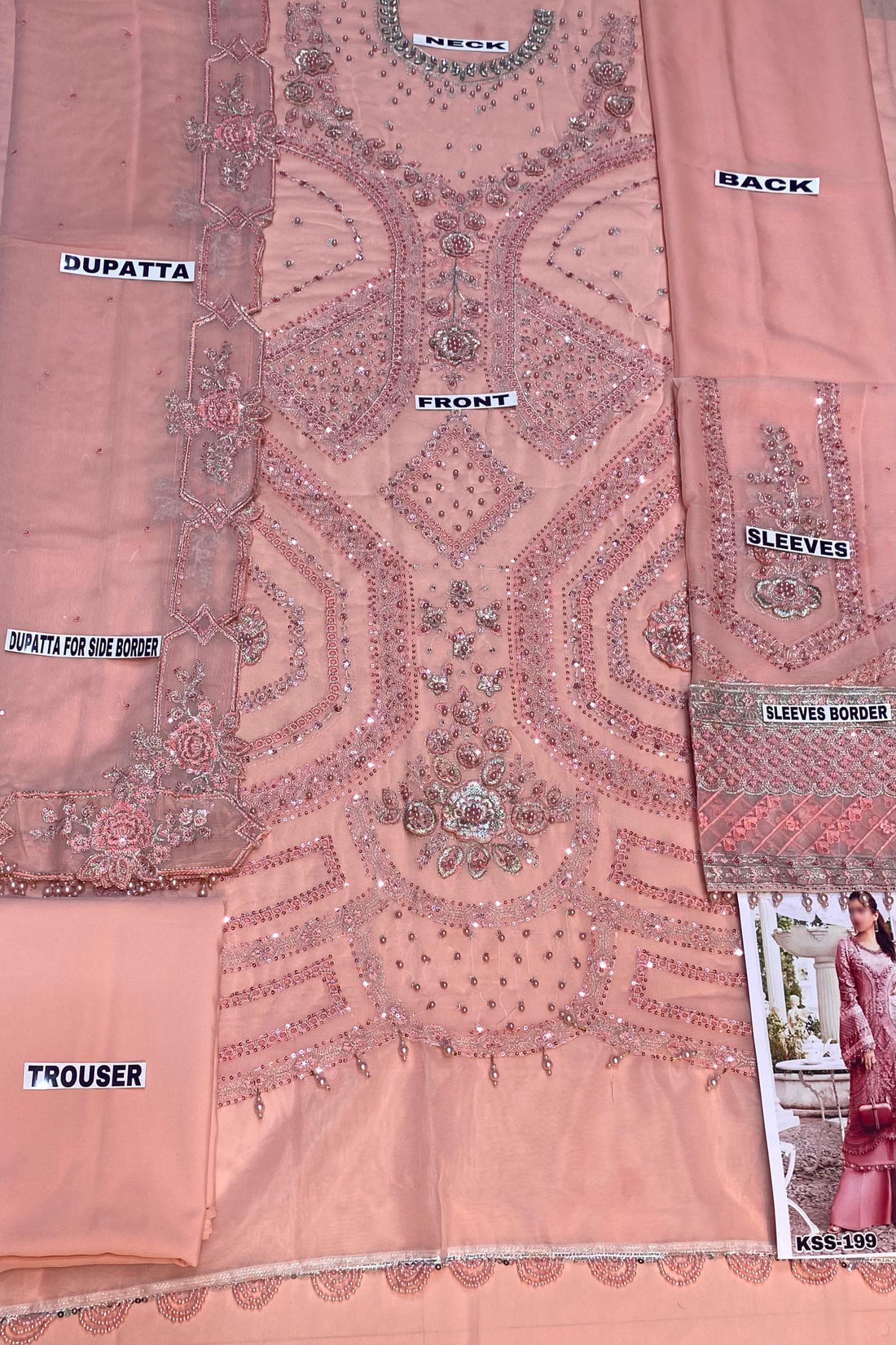 Maria B New Luxury Chiffon Party Wear Dress | Kss-199-PEACH